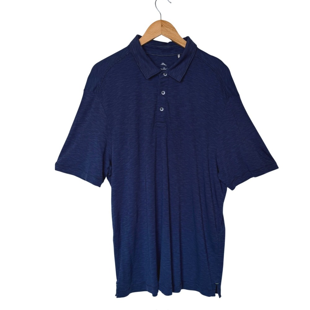 Tommy Bahama Mens Polo Shirt XL Blue Tencel Cotton Blend Golf Performance